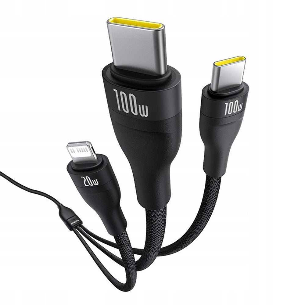 USB-C - Lightning / 2 x USB-C Baseus Flash Series III 3in1 -latauskaapeli, 100W, 1.5m, Musta P10377502111-00