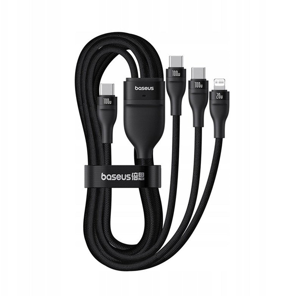 USB-C - Lightning / 2 x USB-C Baseus Flash Series III 3in1 -latauskaapeli, 100W, 1.5m, Musta P10377502111-00