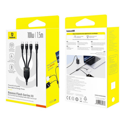 USB-C - Lightning / 2 x USB-C Baseus Flash Series III 3in1 -latauskaapeli, 100W, 1.5m, Musta P10377502111-00