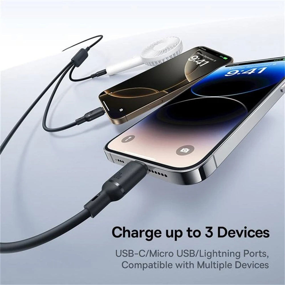 USB-C - Lightning / microUSB / USB-C Baseus Silky 3in1 -latauskaapeli, 100W, 1.5m, Musta P10376303121-01