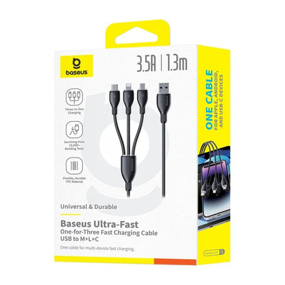 USB-C - Lightning / microUSB / USB-C Baseus Ultra Fast 3in1 -latauskaapeli, 20W, 0.8m, Musta P10377501111-00