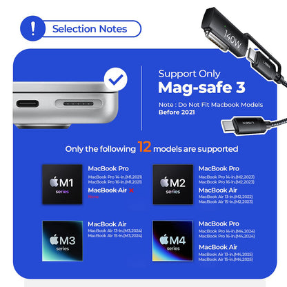 USB-C-latauskaapeli - USB-C / MagSafe 3 Lisen, 140W, 2m, Harmaa YL0124070021