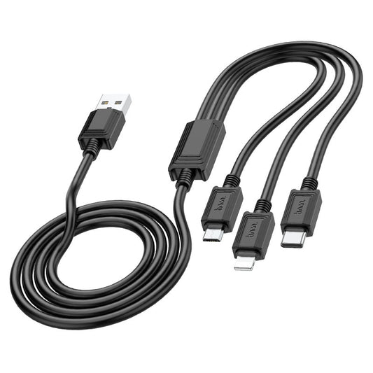 USB-A - Lightning / microUSB / USB-C HOCO X74 3in1 latauskaapeli, 18W, 1m, Musta