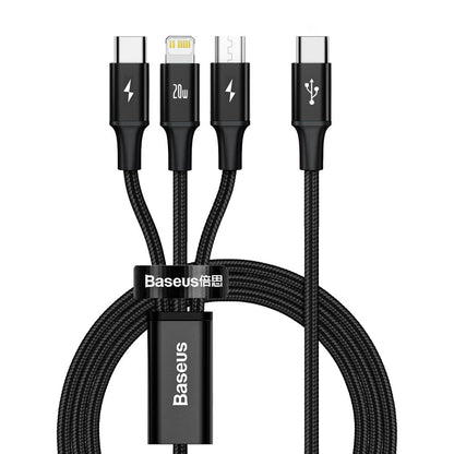 USB-C - Lightning / microUSB / USB-C Baseus Rapid 3in1, 20W, 1.5m, musta CAMLT-SC01 
