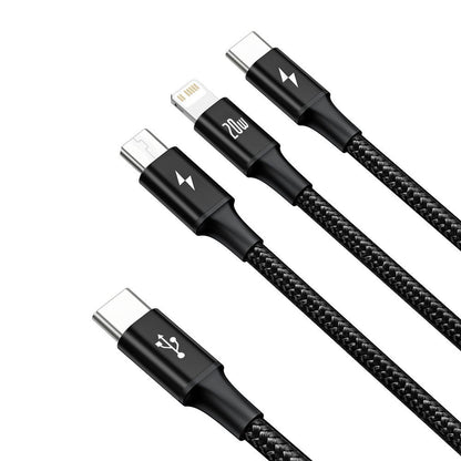 USB-C - Lightning / microUSB / USB-C Baseus Rapid 3in1, 20W, 1.5m, musta CAMLT-SC01 