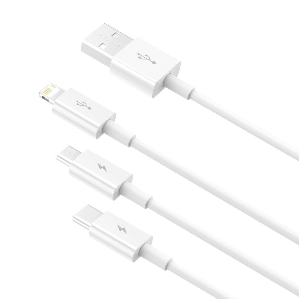 Latauskaapeli USB-A - Lightning / microUSB / USB-C Baseus Superior 3in1-sarja, 20W, 1,2m, valkoinen CAMLTYS-02 