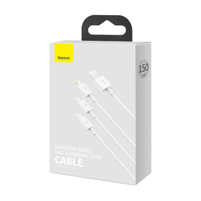 Latauskaapeli USB-A - Lightning / microUSB / USB-C Baseus Superior 3in1-sarja, 20W, 1,2m, valkoinen CAMLTYS-02 