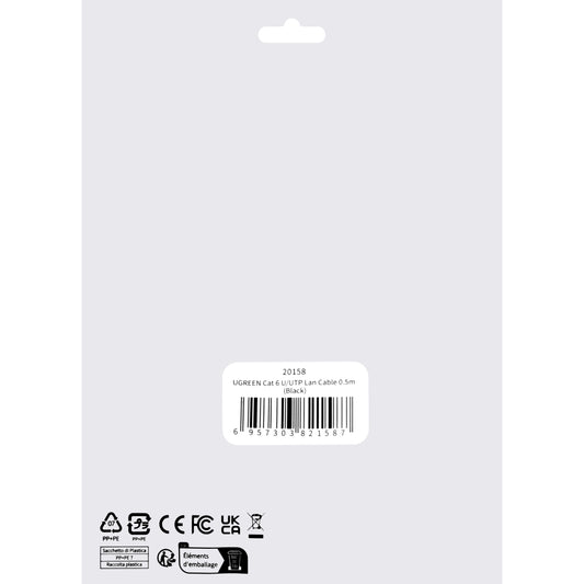 Verkkokaapeli UGREEN NW102, UTP, Cat6, 0,5m, musta