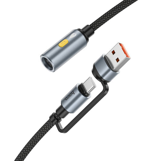 Sähkösytytin HOCO UA38B, USB-C / USB-A, 0,3m, Musta