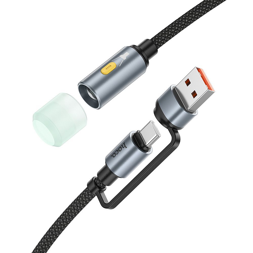 HOCO UA38C Led-kaapeli, USB-C / USB-A, 0,3 m, Musta