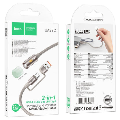 Led-kaapeli HOCO UA38C, USB-C / USB-A, 0,3 m, Kulta