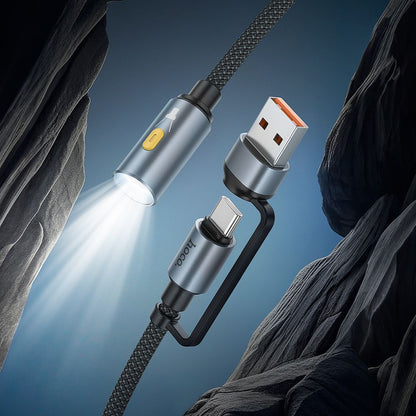HOCO UA38C Led-kaapeli, USB-C / USB-A, 0,3 m, Musta