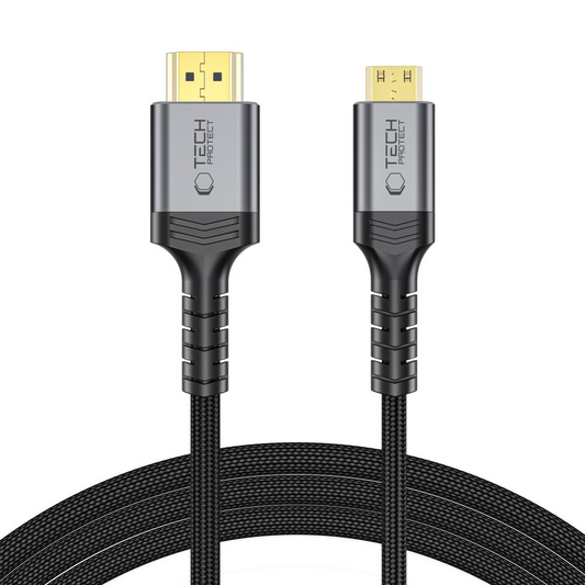 Tech-Protect Ultraboost 2 videokaapeli, miniHDMI - HDMI, 8K, 2m, Musta
