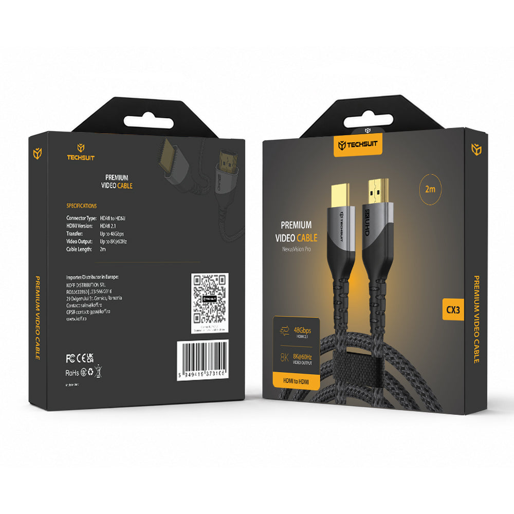 Techsuit NexusVision Pro CX3 Video Cable, HDMI - HDMI, 8K, 2m, Gray