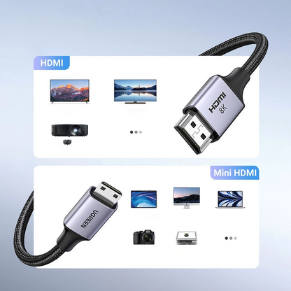 UGREEN HD163 -videokaapeli, miniHDMI - HDMI, 8K, 2m, Harmaa