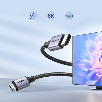 UGREEN HD163 -videokaapeli, miniHDMI - HDMI, 8K, 2m, Harmaa