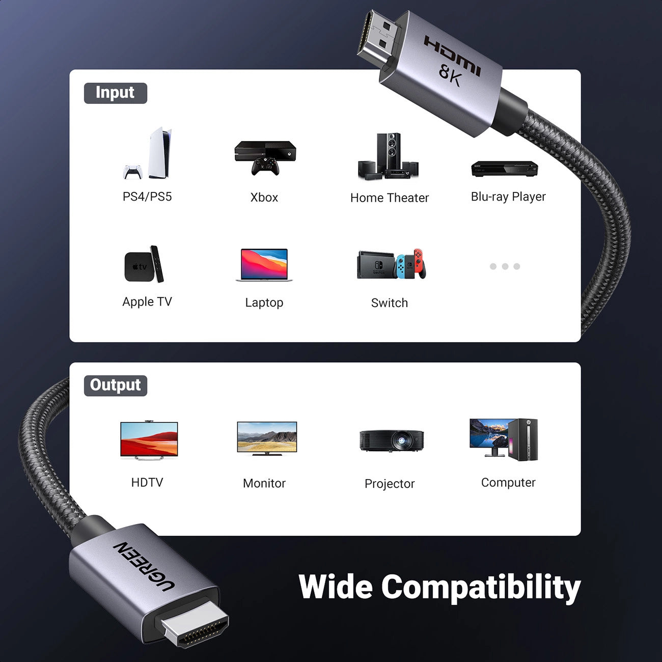 UGREEN HD171 -videokaapeli, HDMI - HDMI, 8K, 2m, Musta
