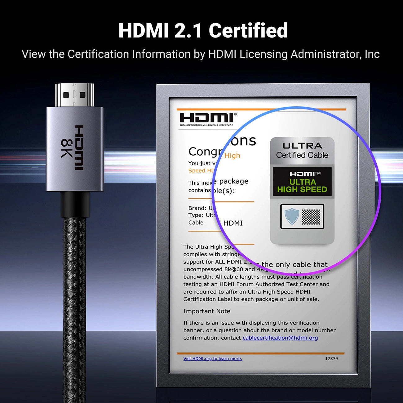 UGREEN HD171 -videokaapeli, HDMI - HDMI, 8K, 1m, Musta