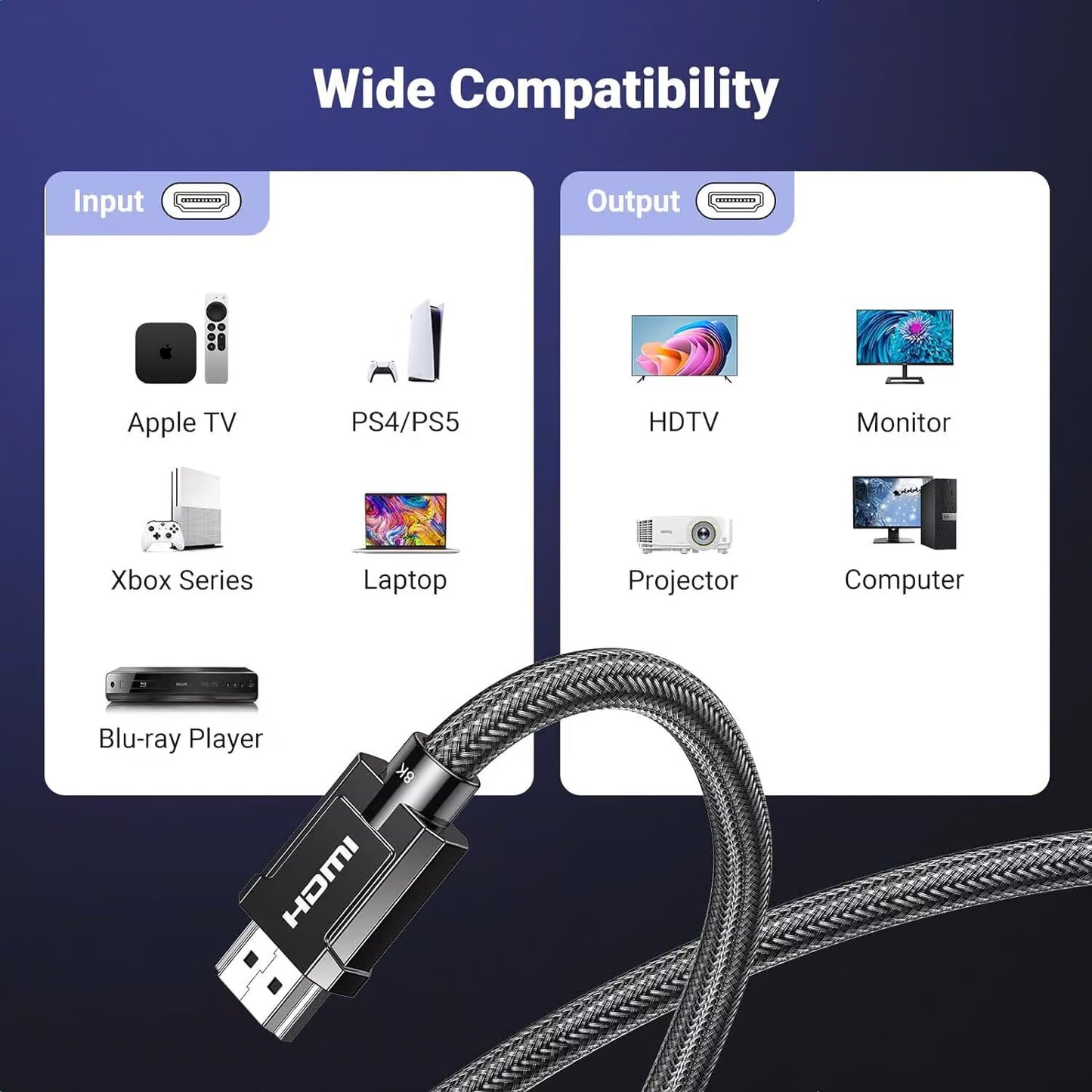 UGREEN Videojohto, HDMI - HDMI, 8K, 1.5m, Musta