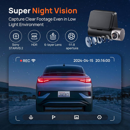 Autojen etu- ja takakamera 70mai Dash Cam A510, 3K, GPS, Wi-Fi, 2 tuuman näyttö