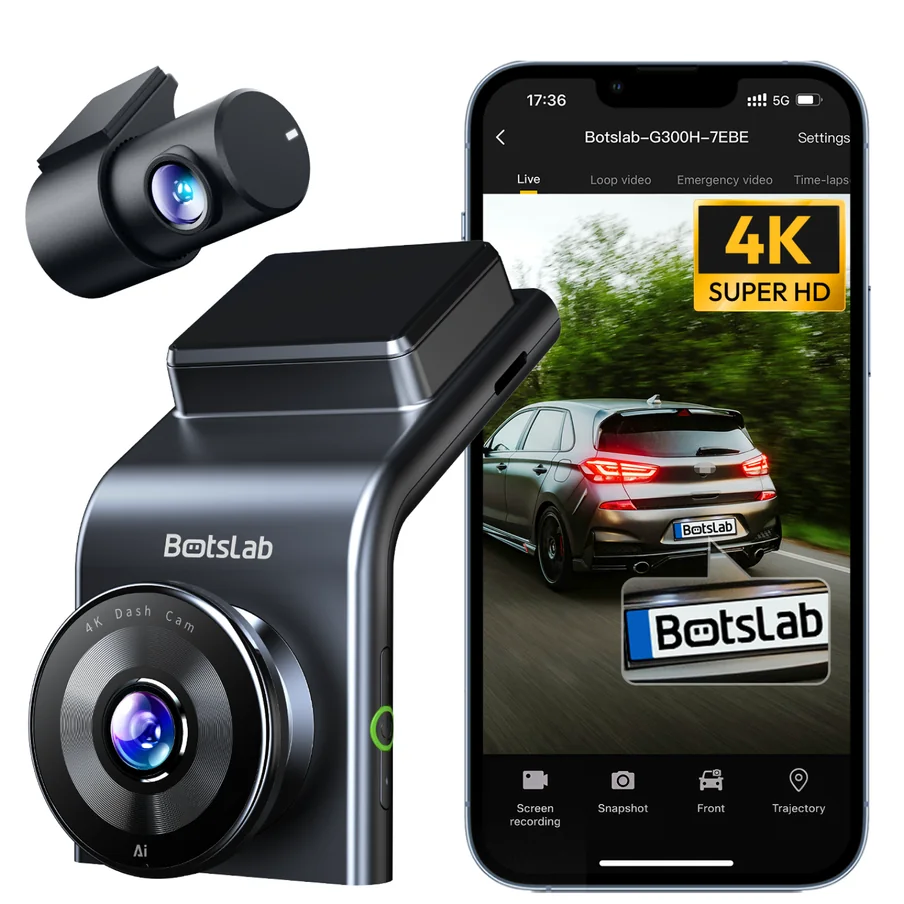 Etu- ja takakamera Botslab G300H Plus, 4K, Wi-Fi, GPS, 2,4 tuuman näyttö