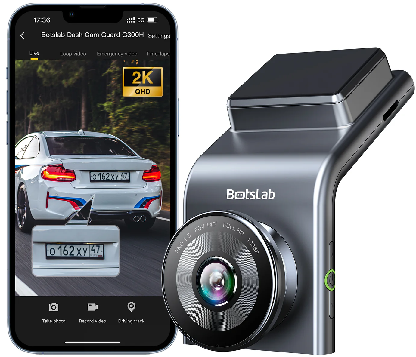 Etu- ja takakamera Botslab G300H Plus, 4K, Wi-Fi, GPS, 2,4 tuuman näyttö