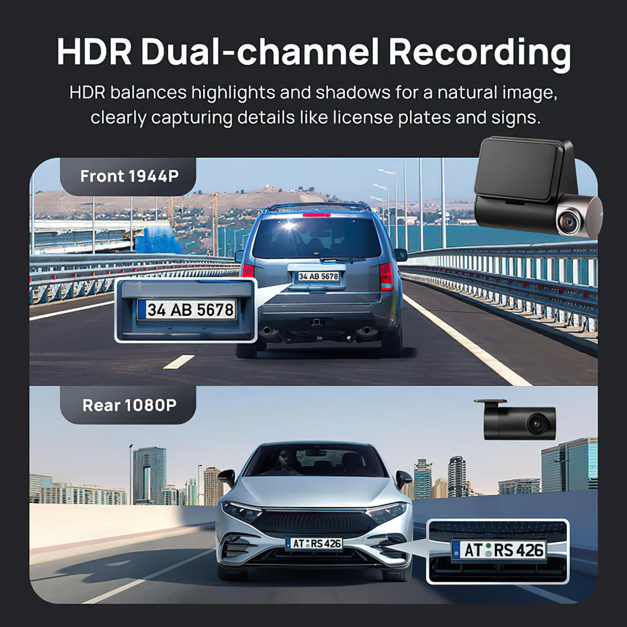 Autojen etu- ja takakamera 70mai Dash Cam A510, 3K, GPS, Wi-Fi, 2 tuuman näyttö