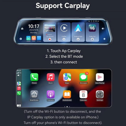 Yesido KM24 Autokamera Carplay / Android Auto, 4K, 9.66 tuuman näyttö