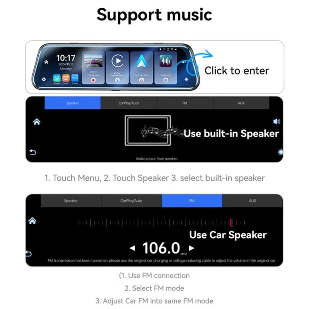 Yesido KM24 Autokamera Carplay / Android Auto, 4K, 9.66 tuuman näyttö