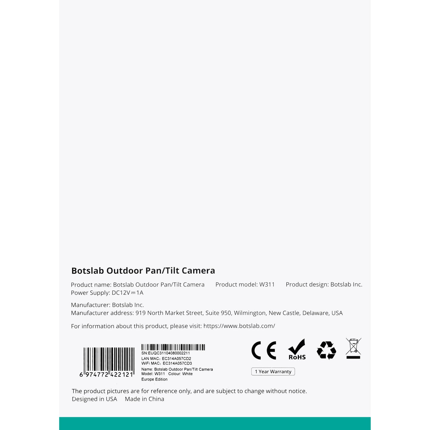 Valvontakamera Botslab W311, Wi-Fi, 2K, IP66, ulkona 