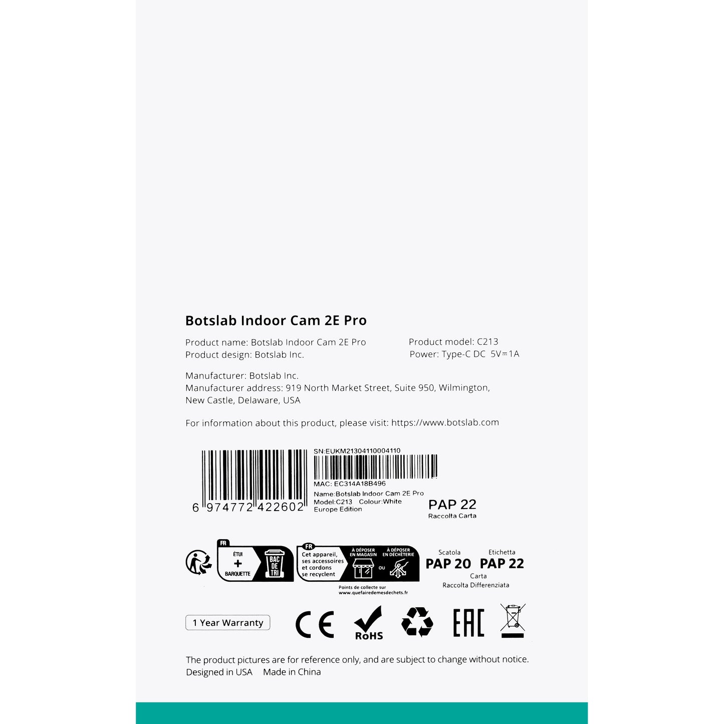 Valvontakamera Botslab 2E Pro C213, Wi-Fi, 2K, 2K, sisätiloissa 