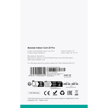 Valvontakamera Botslab 2E Pro C213, Wi-Fi, 2K, 2K, sisätiloissa 