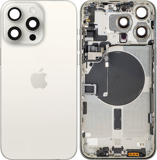 Apple iPhone 15 Pro Max akkukansi, keskikotelo mukana, valkoinen (White Titanium), vaihto