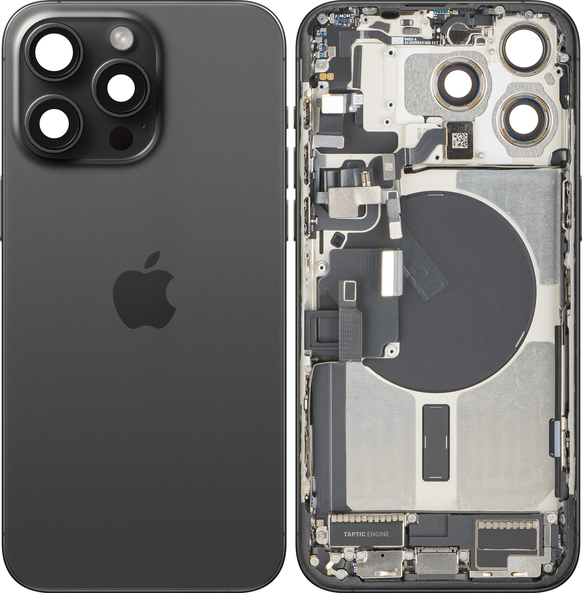 Apple iPhone 15 Pro Max -akun kansi, keskikuori, täydelliset osat, musta (Black Titanium), Premium-vaihto