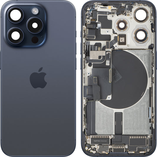 Apple iPhone 15 Pro Akkukansi, Keskiyksiköllä, Täydelliset Osat, Sininen (Blue Titanium), Vaihto