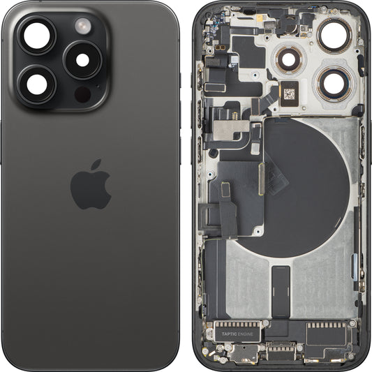 Apple iPhone 15 Pro -akun kansi, keskikuori, täydelliset osat, musta (Black Titanium), vaihto