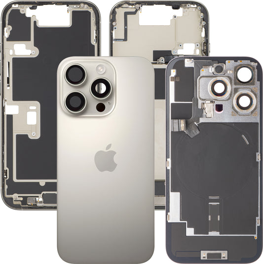 Apple iPhone 16 Pro akkukansi, keskikotelo mukana, täydelliset osat, beige (Natural Titanium), vaihto