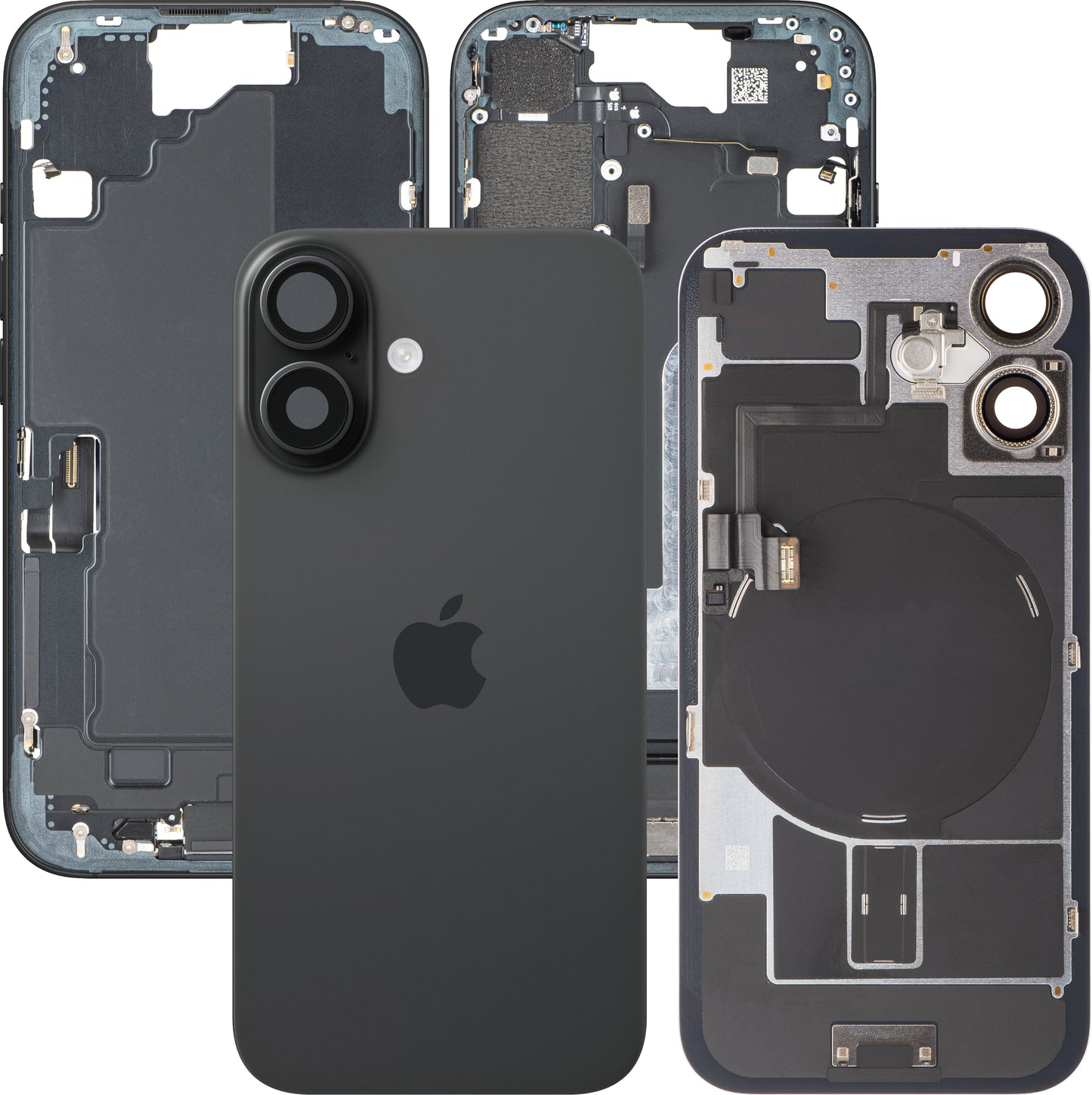 Apple iPhone 16 Akkukansi, Keskiyksiköllä, Täydelliset Osat, Musta, Vaihto