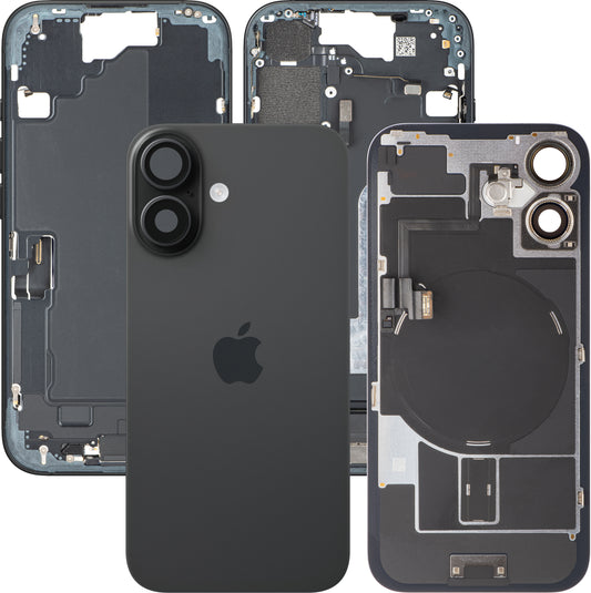 Apple iPhone 16 Akkukansi, Keskiyksiköllä, Täydelliset Osat, Musta, Vaihto