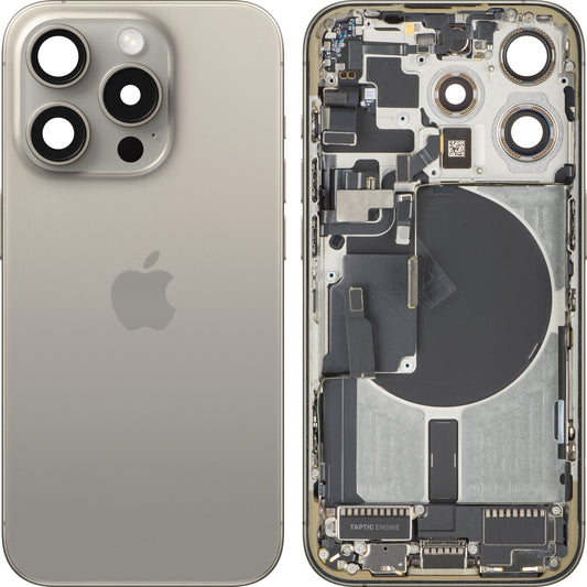 Apple iPhone 15 Pro -akun kansi, keskikehyksellä, US-versio, beige (luonnontitaani), vaihtotuote