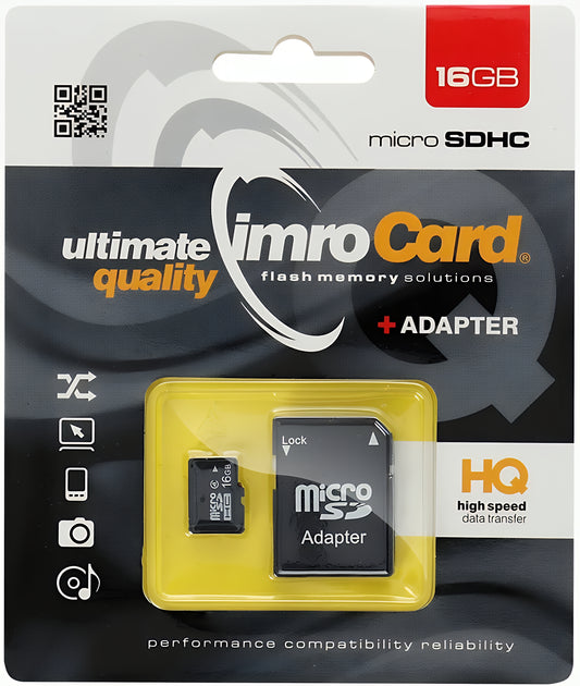 Muistikortti microSDHC Imro, 16Gb, Luokka 4, Sovittimen kanssa