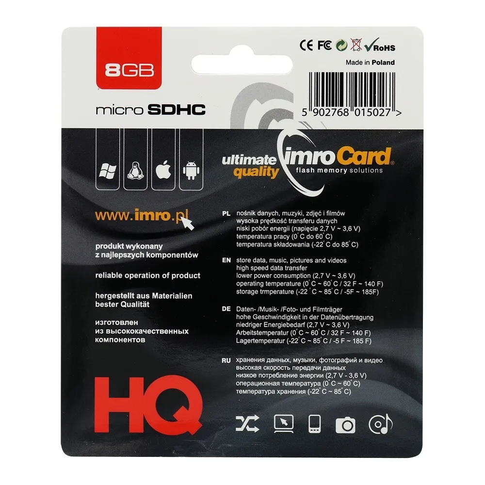 Imro microSDHC -muistikortti, 8Gt, Luokka 4