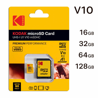 Kodak Premium Performance microSDHC-muistikortti, 16 Gt, Luokka 10 / UHS-1 U1, sovittimella EKMSDM16GHC10K