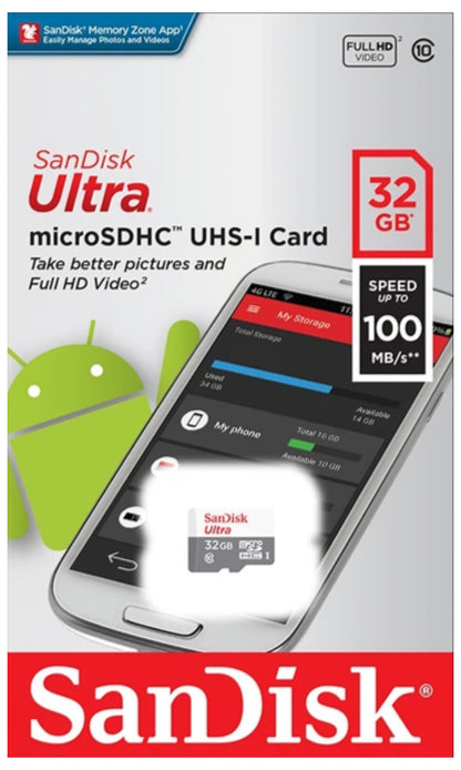 Muistikortti microSDHC SanDisk Ultra, 32Gb, Luokka 10 SDSQUNR-032G-GN3MN