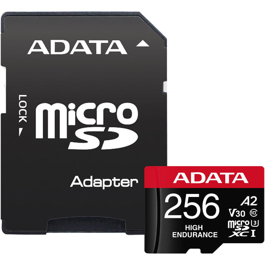 Adata High Endurance microSDXC -muistikortti, 256 Gt, Luokka 10 / UHS-1 U3, sovittimella AUSDX256GUI3V30SHA2-RA1