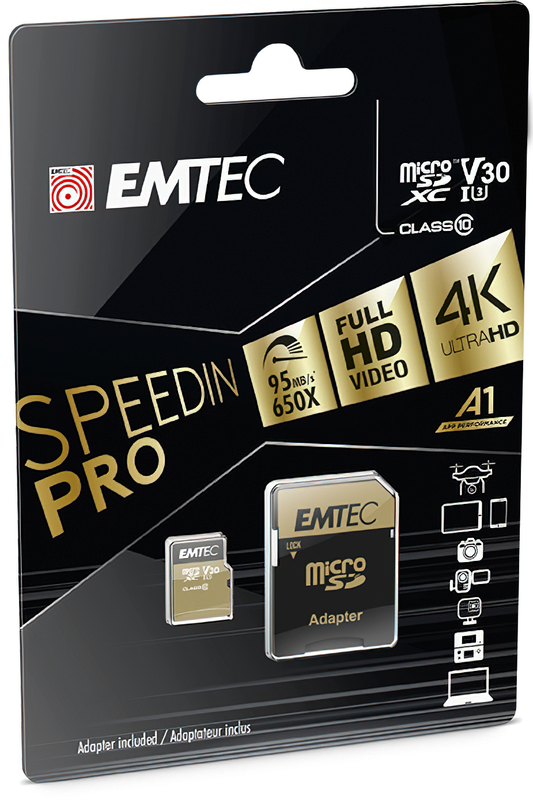 Emtec Speedin Pro Android A1 microSDXC -muistikortti, 64 Gt, Luokka 10 / UHS-1 U3, sovittimella ECMSDM64GXC