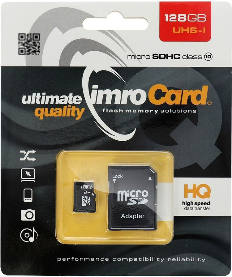 Muistikortti microSDXC Imro, 128Gb, Luokka 10 / UHS-1 U1, Sovittimen kanssa