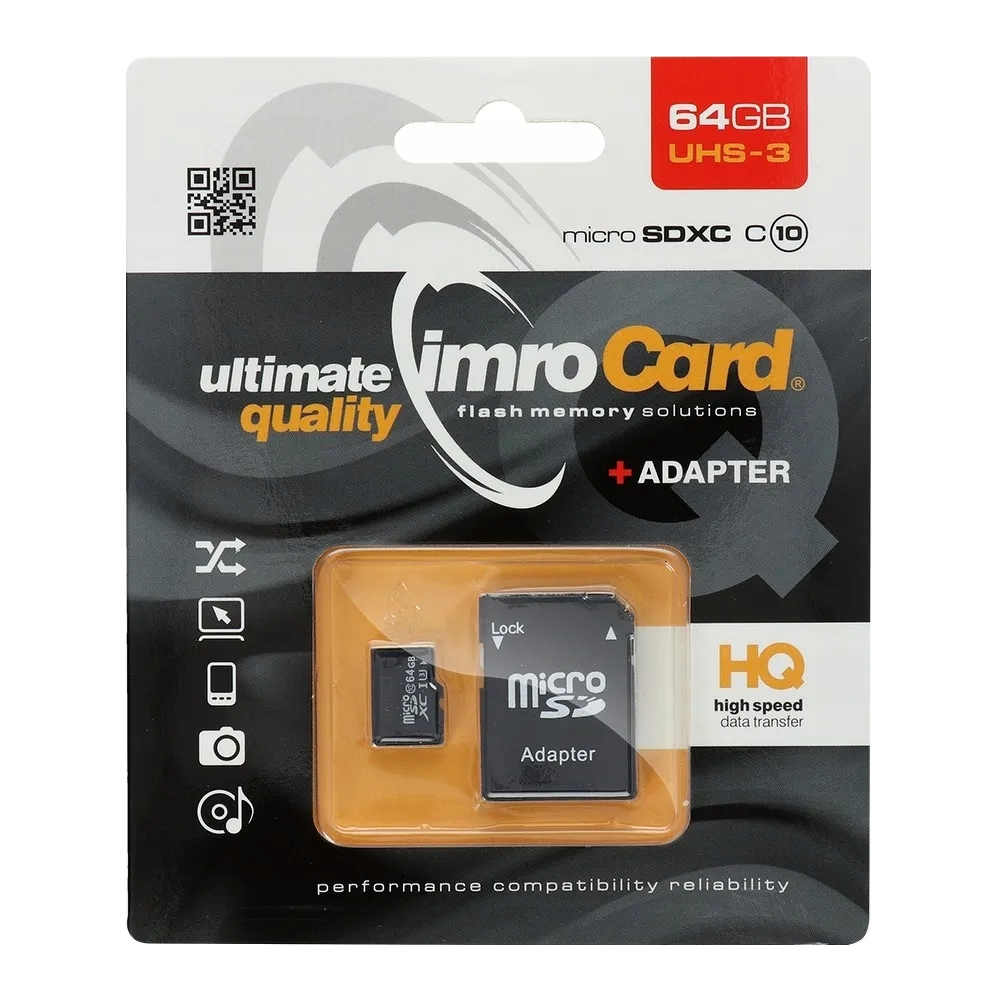 Imro microSDXC-muistikortti, 64Gb, Luokka 10 / UHS-1 U3, sovittimella