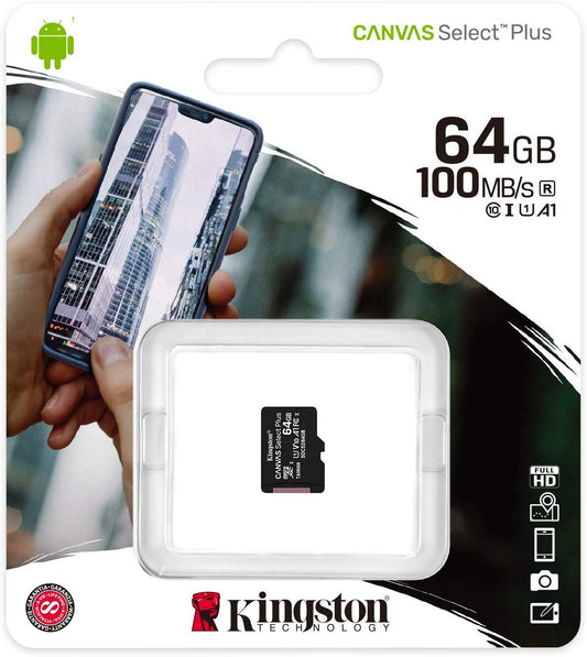 Kingston Canvas Select Plus, 64Gb, Class 10 / UHS-1 U1 SDCS2/64GBSP microSDXC-muistikortti