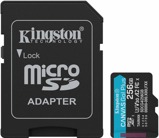 Kingston Canvas Go Plus Android A2 microSDXC-muistikortti, 256 Gt, Luokka 10 / UHS-1 U3, SD-sovittimella SDCG4/256GB